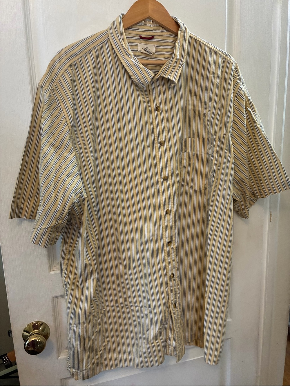 Dockers Yellow and Blue Striped Short-Sleeve Button-Down Shirt
